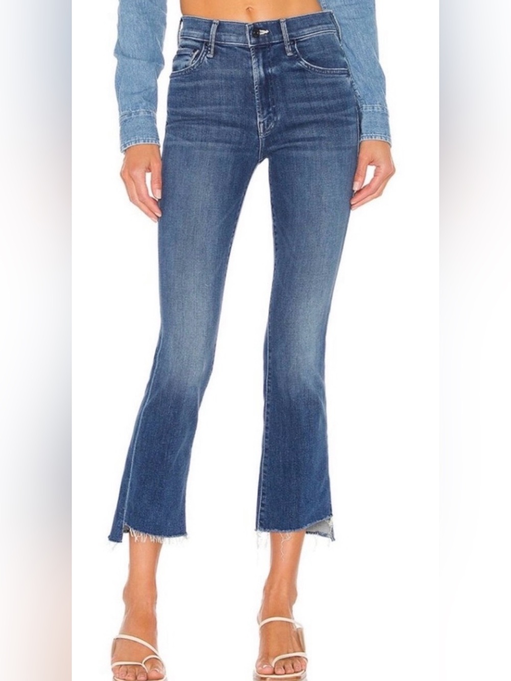 MOTHER Insider Crop Step Fray blue jeans